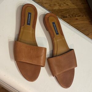 Margaux Tan Leather Wide-Band Slide Sandals